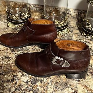Ariat #16426 Brown Leather Side Buckle Western Ankle Boots Booties Womens Size 9